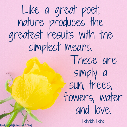 Like a great poet, nature produces the greatest results with the simplest means. These are simply a sun, trees, flowers, water, and love.