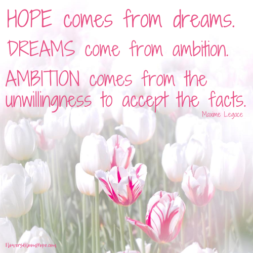 Hope comes from dreams. Dreams come from ambition. Ambition comes from the unwillingness to accept the facts.