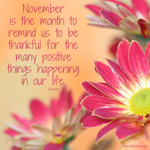 November is the month to remind us to be thankful for the many positive things happening in our life.