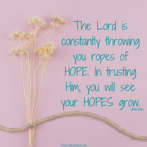 The Lord is constantly throwing you ropes of hope. In trusting Him, you will see your hopes grow.
