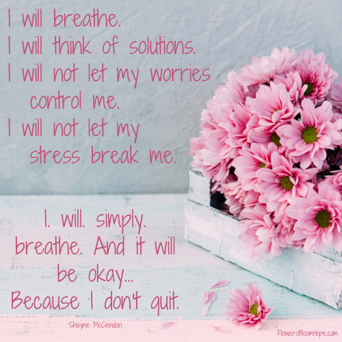 I will breathe. I will think of solutions. I will not let my worries control me. I will not let my stress break me. I. will. simply. breathe. And it will be okay...Because I don't quit.