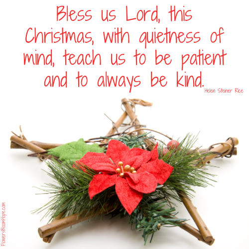 Bless us Lord, this Christmas, with quietness of mind, teach us to be patient and to always be kind.