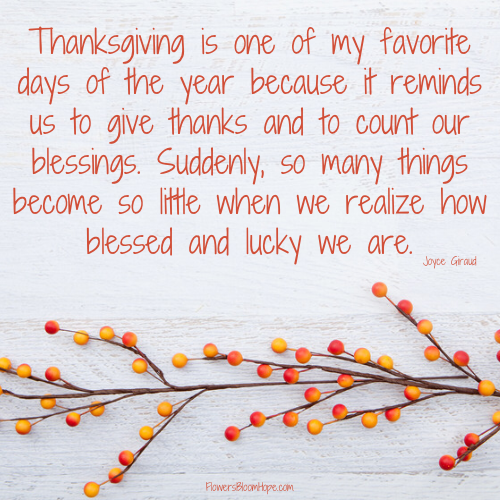 Thanksgiving is one of my favorite days of the year because it reminds us to give thanks and to count our blessings. Suddenly, so many things become so little when we realize how blessed and lucky we are.