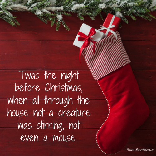 Twas the night before Christmas, when all through the house not a creature was stirring, not even a mouse.