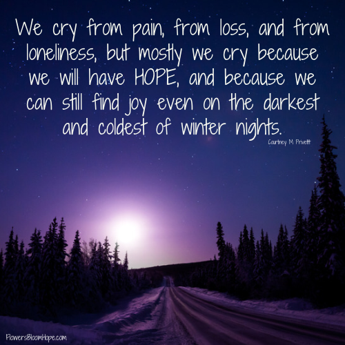 We cry from pain, from loss, and from loneliness, but mostly we cry because we will have HOPE, and because we can still find joy even on the darkest and coldest of winter nights.