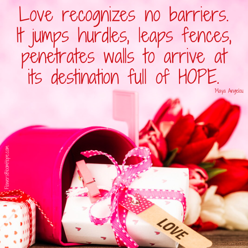 Love recognizes no barriers. It jumps hurdles, leaps fences, penetrates walls to arrive at its destination full of hope.