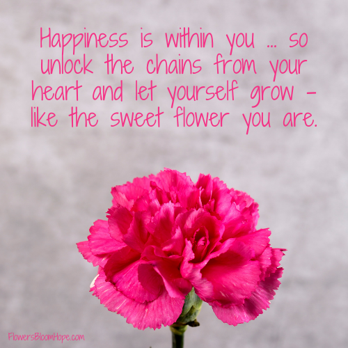Happiness is within you…so unlock the chains from your heart and let yourself grow – like the sweet flower you are.
