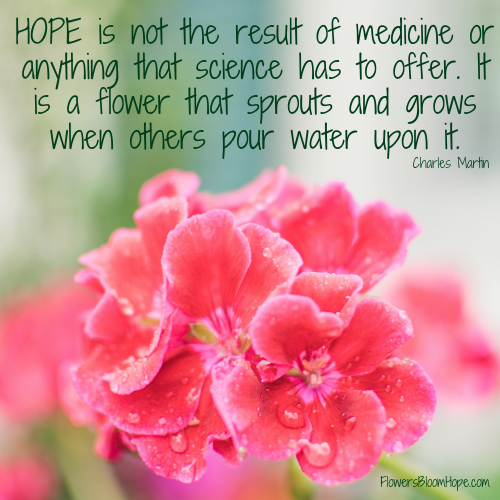 HOPE is not the result of medicine or anything that science has to offer. It is a flower that sprouts and grows when others pour water upon it.