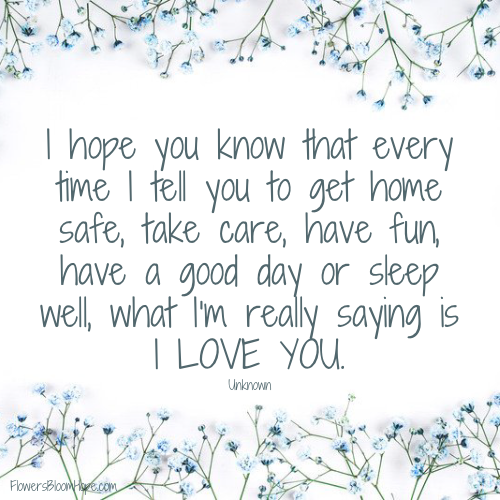 I hope you know that every time I tell you to get home safe, take care, have fun, have a good day or sleep well, what I’m really saying is I LOVE YOU.