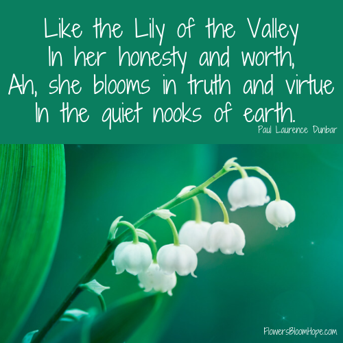 Like the Lily of the Valley/In her honesty and worth,/Ah, she blooms in truth and virtue/In the quiet nooks of earth.