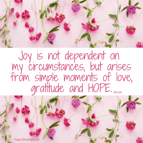 Joy is not dependent on my circumstances, but arises from simple moments of love, gratitude and HOPE.