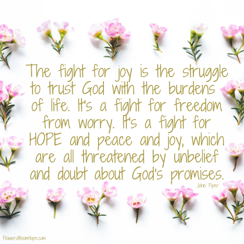 The fight for joy is the struggle to trust God with the burdens of life. It's a fight for freedom from worry. It's a fight for HOPE and peace and joy, which are all threatened by unbelief and doubt about God's promises