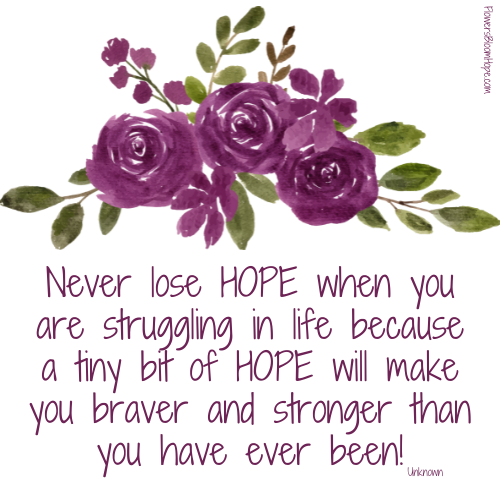 Never lose HOPE when you are struggling in life because a tiny bit of HOPE will make you braver and stronger than you have ever been!