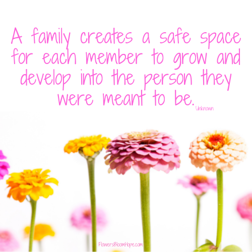 A family creates a safe space for each member to grow and develop into the person they were meant to be.