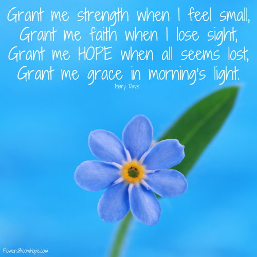 Grant me strength when I feel small, Grant me faith when I lose sight, Grant me HOPE when all seems lost, Grant me grace in morning’s light.