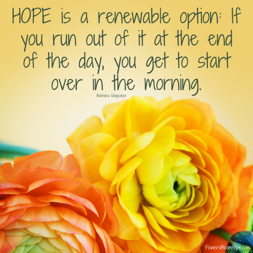 Hope is a renewable option: If you run out of it at the end of the day, you get to start over in the morning.
