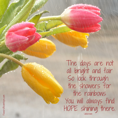 The days are not all bright and fair So look through the showers for the rainbows You will always find HOPE shining there.