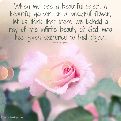 When we see a beautiful object, a beautiful garden, or a beautiful flower, let us think that there we behold a ray of the infinite beauty of God, who has given existence to that object.