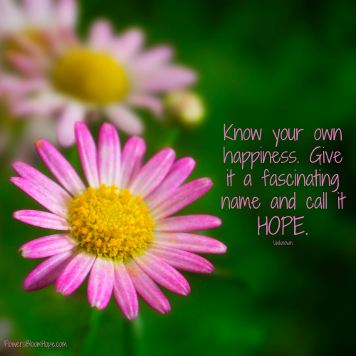 Know your own happiness. Give it a fascinating name and call it HOPE