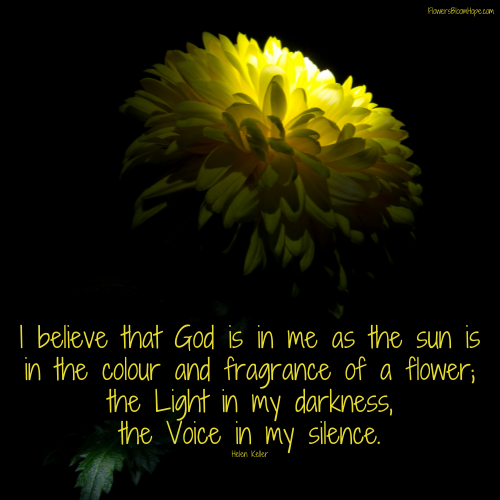 I believe that God is in me as the sun is in the colour and fragrance of a flower – the Light in my darkness, the Voice in my silence.