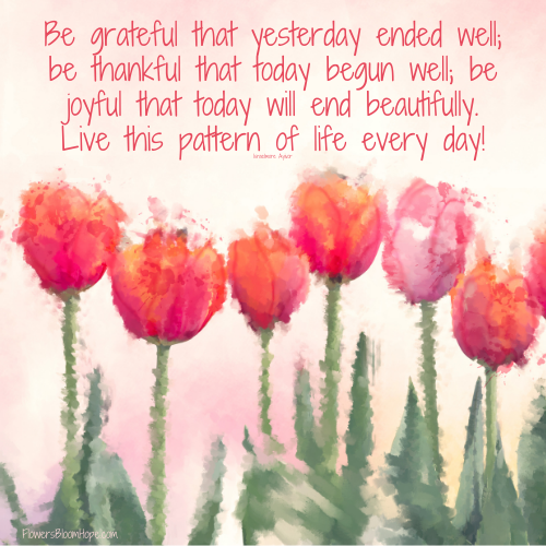 Be grateful that yesterday ended well; be thankful that today begun well; be joyful that today will end beautifully. Live this pattern of life every day!