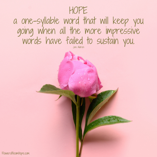 HOPE – a one-syllable word that will keep you going when all the more impressive words have failed to sustain you.