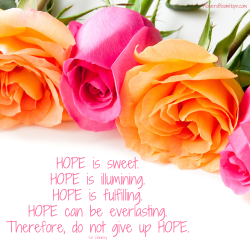 HOPE is sweet. HOPE is illumining. HOPE is fulfilling. HOPE can be everlasting. Therefore, do not give up HOPE.
