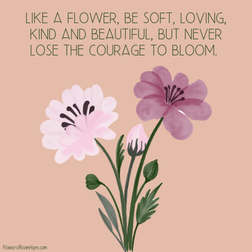 Like a flower, be soft, loving, kind and beautiful, but never lose the courage to bloom.